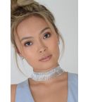 Lovemystyle Silver Beaded Choker With Fringe Detail