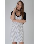 LMS Baseball Style schwarz / weiß Nadelstreifen t-shirt-Kleid - Probe