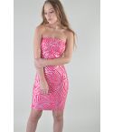 Lovemystyle korte Strapless Bandage jurk In roze en zilver