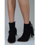Lovemystyle Black Suede Ankle Boots With Fringe Back Detail