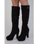 Lovemystyle Faux Black Suede High Knee Boots With Heel