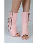 LMS Pastel Pink Ankle Boot Heels With Double Side Zip & Peep Toe