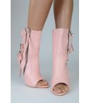 LMS talones de arranque de tobillo rosa Pastel con doble cara Zip y Peep Toe