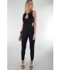 LMS zwarte Jumpsuit Featuring uitgesneden kanten en Peak-A-Boo borst