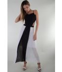 Lovemystyle White And Black Pleated Maxi Dress