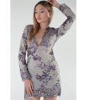 LMS Grey Sequin Floral Mesh Dress With Nude Under Dress - SAMPLE