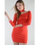 Lovemystyle Red Long Sleeve Bodycon Dress With Choker - SAMPLE