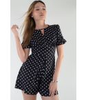 Lovemystyle Black Playsuit With White Polk-A-Dot