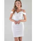 Lovemystyle du genou longueur robe de Bardot en blanc