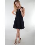 Lovemystyle Black A-Line Dress With White Button Detailing