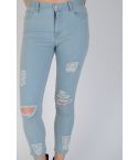 Lovemystyle luz azul lavado Pantalón Jeans Skinny con extremo Rips