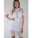 LMS-weißen Spitzen-Shirt-Kleid mit kurzen Ärmeln