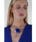 Lovemystyle Silver Metal Necklace With Blue PomPoms And Baubles