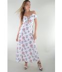 Lovemystyle White Maxi Dress With Floral Print And Lace Up Front - SAMPLE