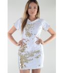 Lovemystyle blanco y vestido de cambio de camiseta de lentejuelas oro