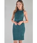 Lovemystyle Suede Dress With Cut Out Back In Green