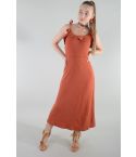 LMS Cotton Maxi Dress In Copper With Neck Line Frill Detail