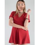 Lovemystyle Red Short Sleeve V-Neck Skater Dress - SAMPLE