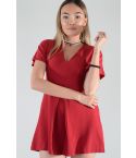 Lovemystyle rot Kurzarm Kleid mit V-Ausschnitt Skater