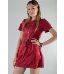 Lovemystyle Red Suede T-Shirt Dress With Eyelet Hole Hem Detail