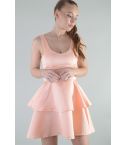 LMS Peach Backless Satin Skater Dress With Double Frill Skirt - SAMPLE