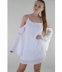 Lovemystyle Cold Shoulder White Dress With Underlay - SAMPLE