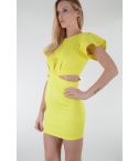 Lovemystyle Short Yellow Dress With Cut Outs And Frill Sleeves