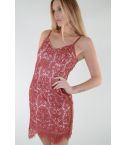Lovemystyle Nude Slip Dress With Red Lace Overlay