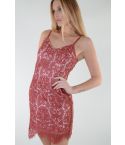 Recubrimiento Lovemystyle desnudo Slip vestido con encaje rojo