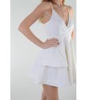 Lovemystyle Scuba White Skater Dress With Plunge Neckline