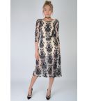 LMS White Midi Dress With Black Baroque Embroidered Mesh Overlay - SAMPLE