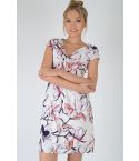 Lovemystyle White V-Neck Dress With Pink Floral Print