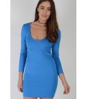 LMS Blue Long Sleeve Bodycon Dress With Cut Out Back Detailing