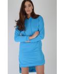 LMS leuchtend blauen Kapuzen Pullover Kleid mit hinteren Saum