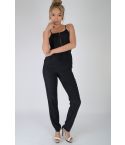 Lovemystyle Black Dungaree Style Jumpsuit With Silver Zip Front - SAMPLE