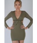 LMS kaki groen lange mouw Bodycon jurk met Twist en uitgesneden