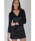 Lovemystyle Silky Plunge Shift Dress With Side Pockets In Black