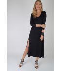 Lovemystyle Black Midi Dress With Long Sleeves And Side Split - SAMPLE