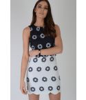 LMS Monochrome Backless Dress With Floral Print And Scalloped Hem - SAMPLE