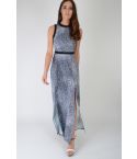 Lovemystyle Maxi Dress In Grey Animal Print With Black Waistband - SAMPLE