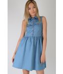 Lovemystyle Denim Skater Dress With Contrasting Red Buttons - SAMPLE