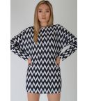 Lovemystyle Black And White Chevron Dress With Batwing Sleeves - SAMPLE