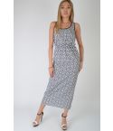 LMS White And Blue Geometric Maxi Dress With Racer Back - SAMPLE