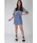 Lovemystyle Blue And White Shift Dress With Black Paisley Print - SAMPLE