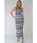 Lovemystyle Blue And White Tie Dye Maxi Dress With Open Back