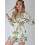 LMS White Plunge Neck Playsuit With Green Sequin Embellishment - SAMPLE