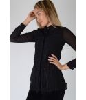 Lovemystyle Black Chiffon Blouse With Lace And Tassel Overlay - SAMPLE