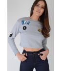Lovemystyle Grey Cropped Jumper With Patch Design - SAMPLE
