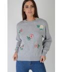 Lovemystyle Light Grey Sweater With Patchwork Roses