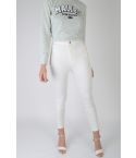 LMS haut cintré blanc Skinny Jeans avec des détails or Zip